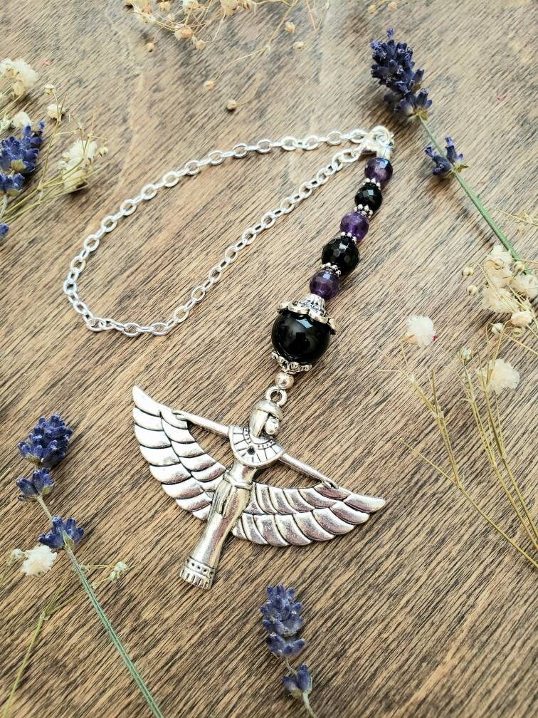 Protection Car Charm | Goddess Isis |rear view mirror accessory | Amethyst charm | mirror charm | travel safe | protection charm