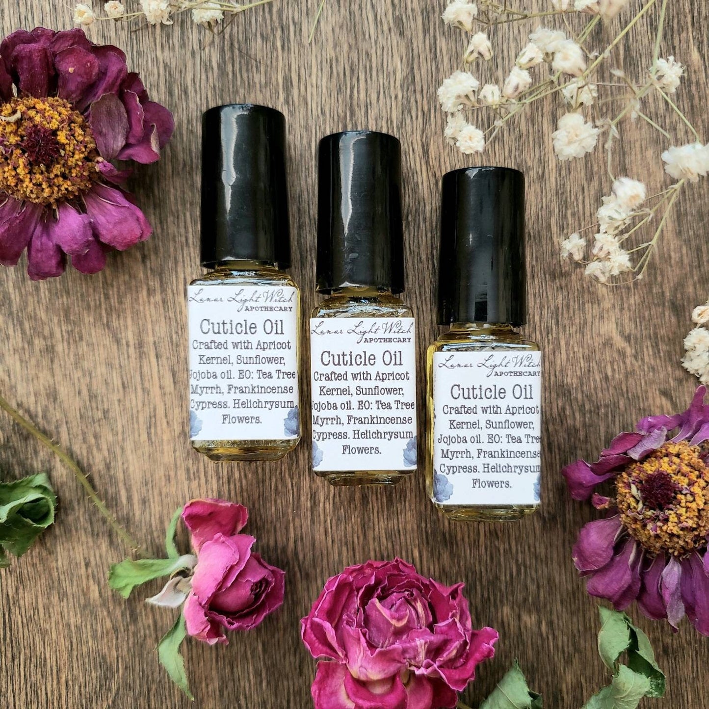 Cuticle oil | Strengthen nails | anti fungal | Apricot, Jojoba, Sunflower oil | Tea tree, Frankincense, Myrrh, Cypress, Lavender