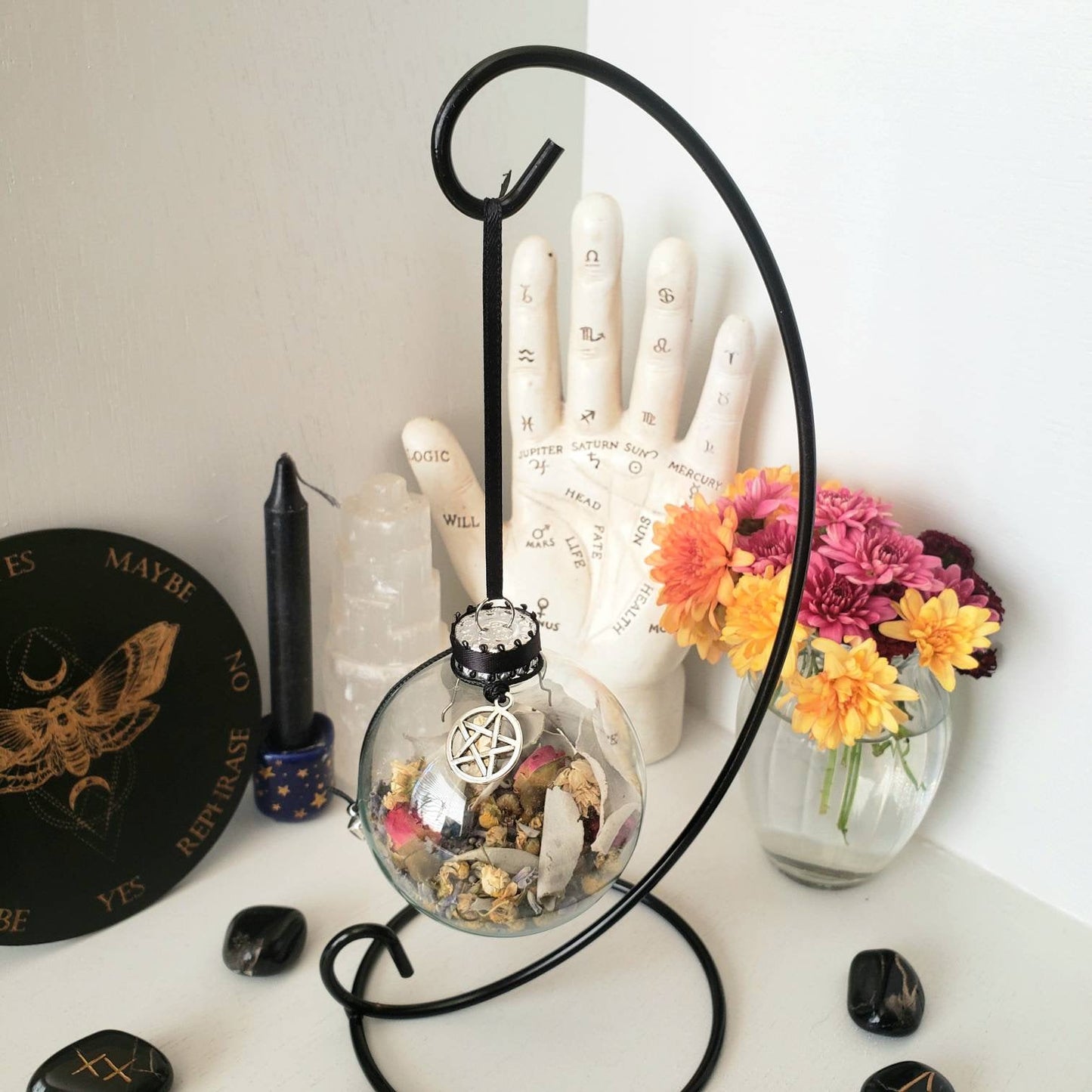 Witch Ball for Protection & hanger | house charm | round glass ornament | house warming gift | new home protection | ornament hanger