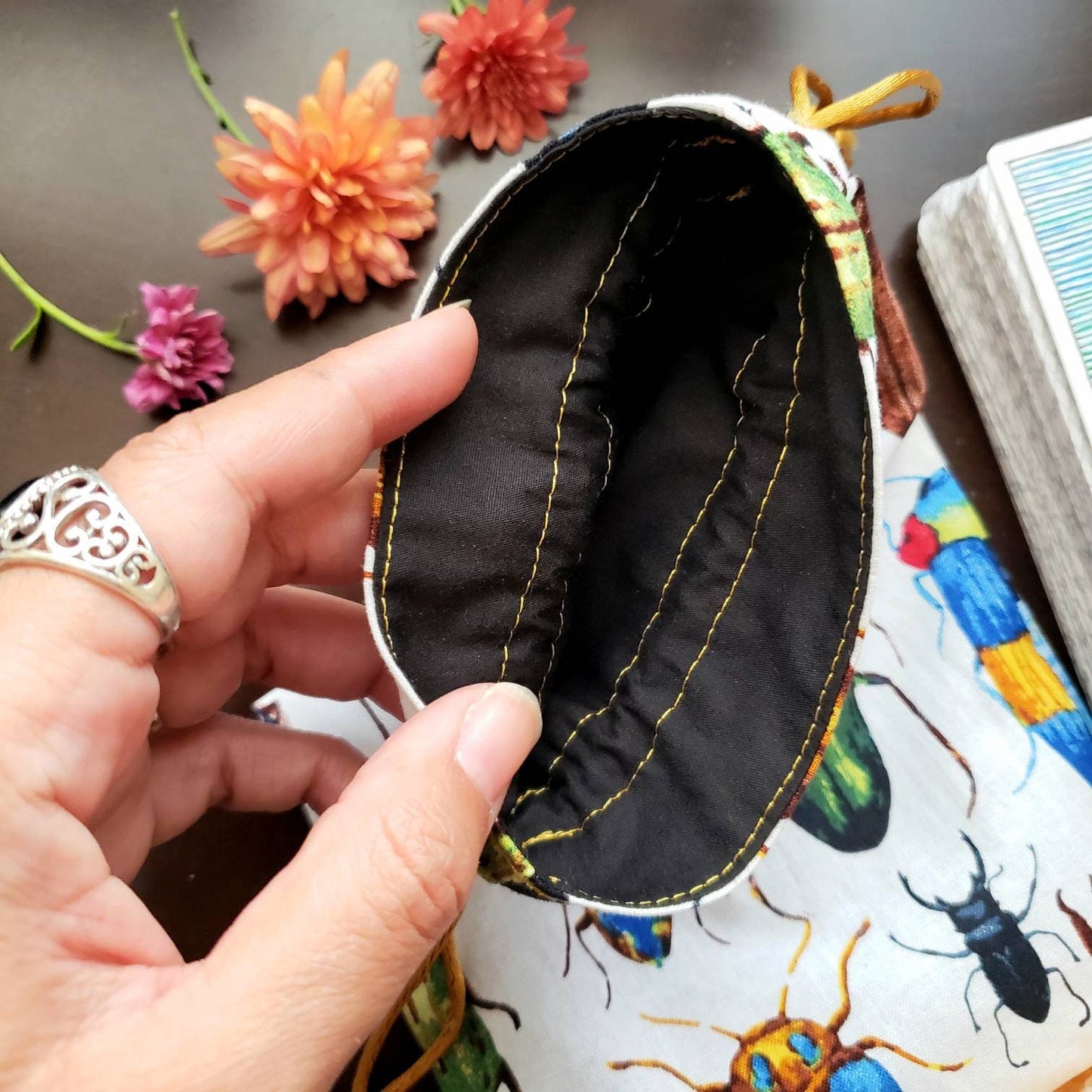 Bugs Tarot card Bag | Beetles, insects, scarabs | witchcraft travel draw string pouch | Oracle card | sachet | bone casting | dice | rune