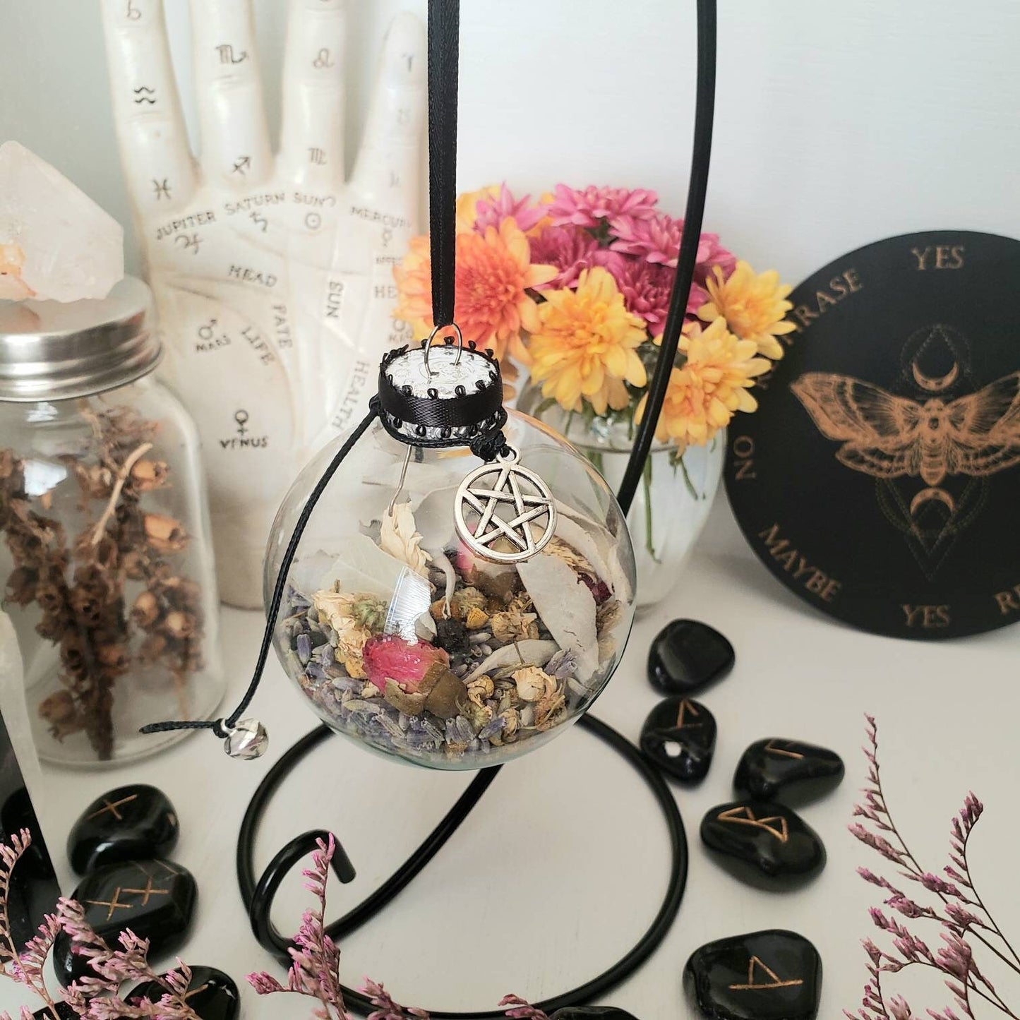 Witch Ball for Protection & hanger | house charm | round glass ornament | house warming gift | new home protection | ornament hanger