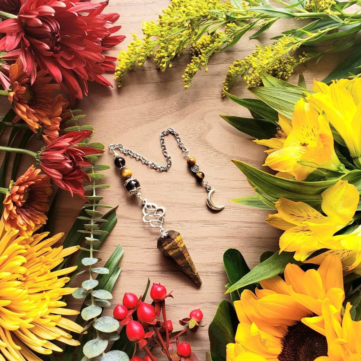 Tiger's Eye Pendulum | scrying | divination | dosing | Smokey quartz | grounding | protection