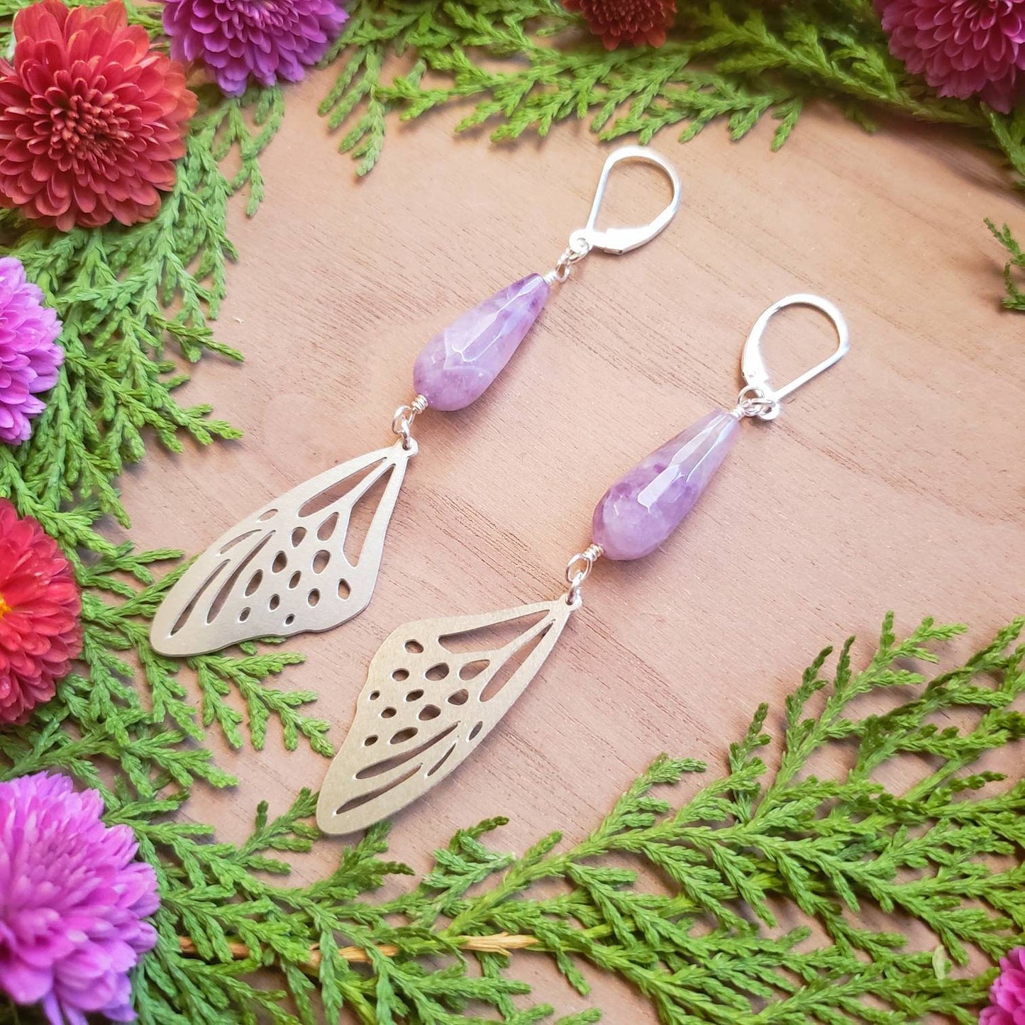 Butterfly Wings drop Earrings | Amethyst | Spirit Animal | Animal total | Spirit Guide | Spirit Messenger