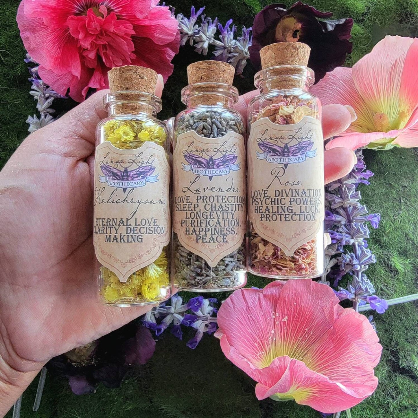 1.5 oz Herbal Bottles | Dried herb vial | Witchcraft herbs | Witches Apothecary | herbal tea | Spell supplies | loose incense | Herb jars