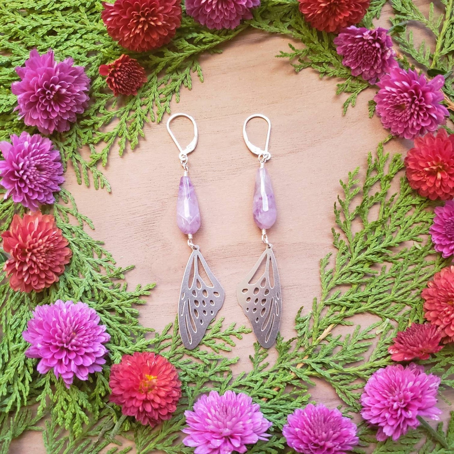 Butterfly Wings drop Earrings | Amethyst | Spirit Animal | Animal total | Spirit Guide | Spirit Messenger