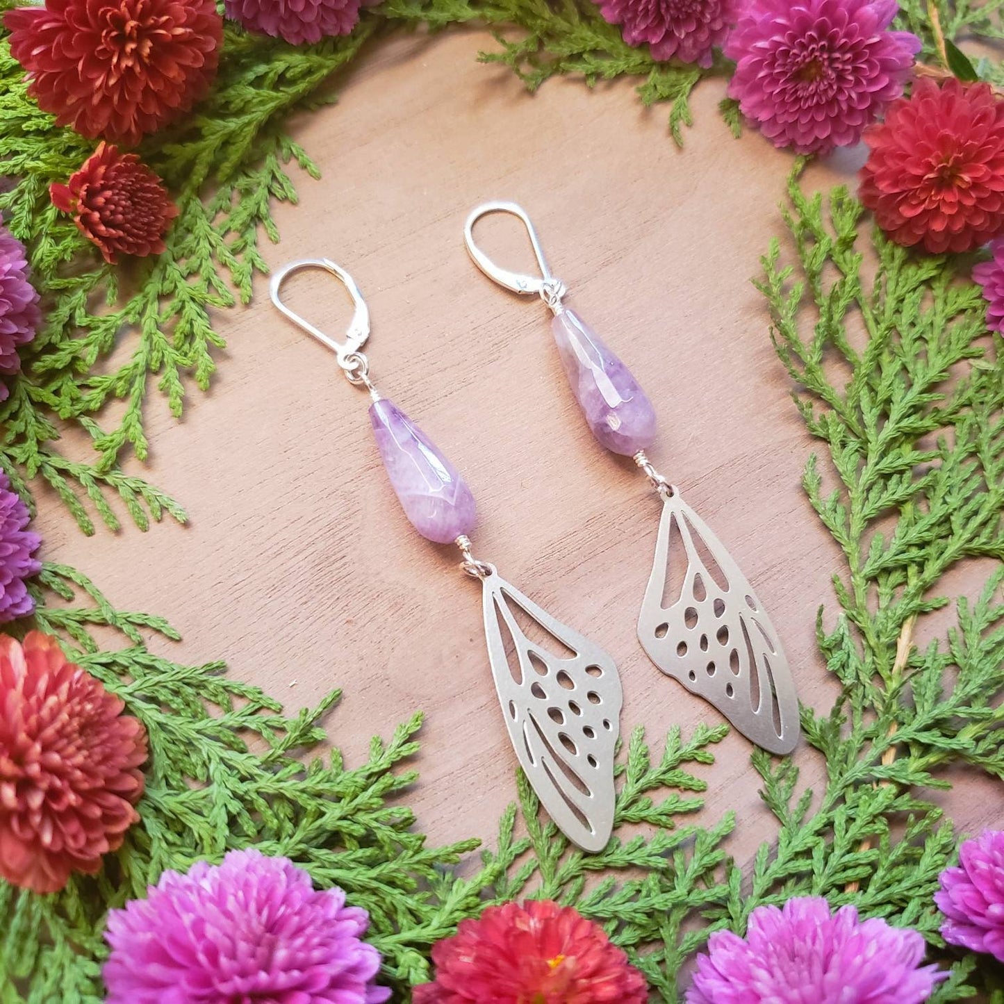 Butterfly Wings drop Earrings | Amethyst | Spirit Animal | Animal total | Spirit Guide | Spirit Messenger