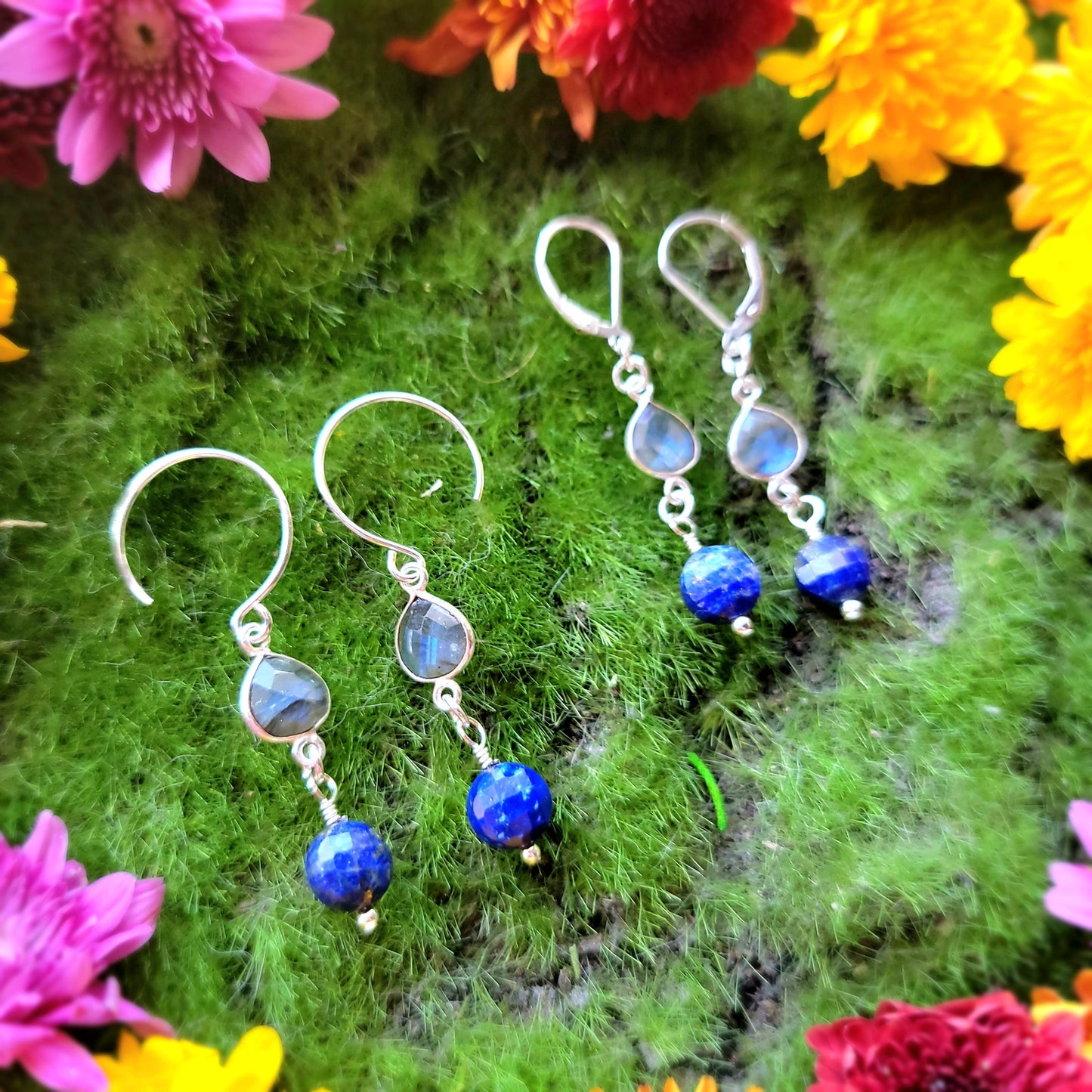 Labradorite and Lapis Lazuli Sterling Silver earrings
