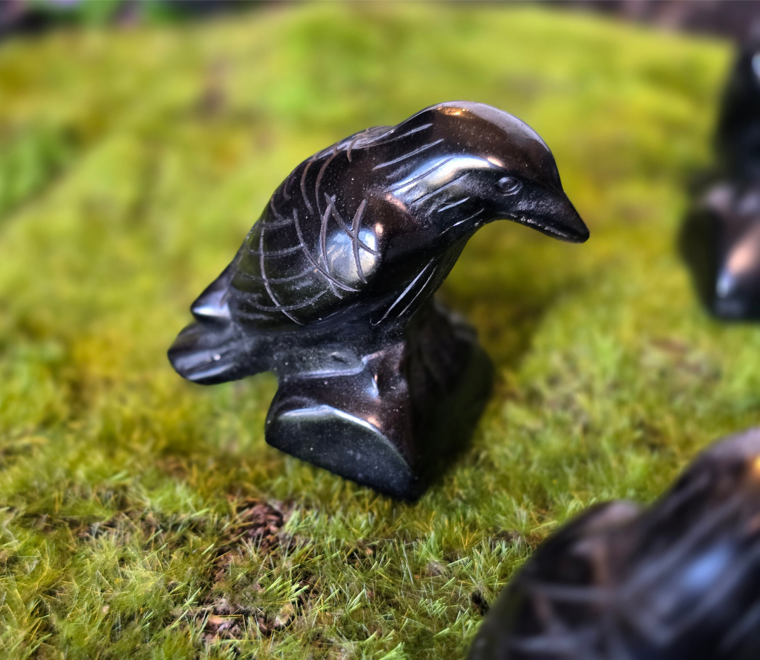 Hand Carved Obsidian Raven | Guardian of Wisdom & Intuition