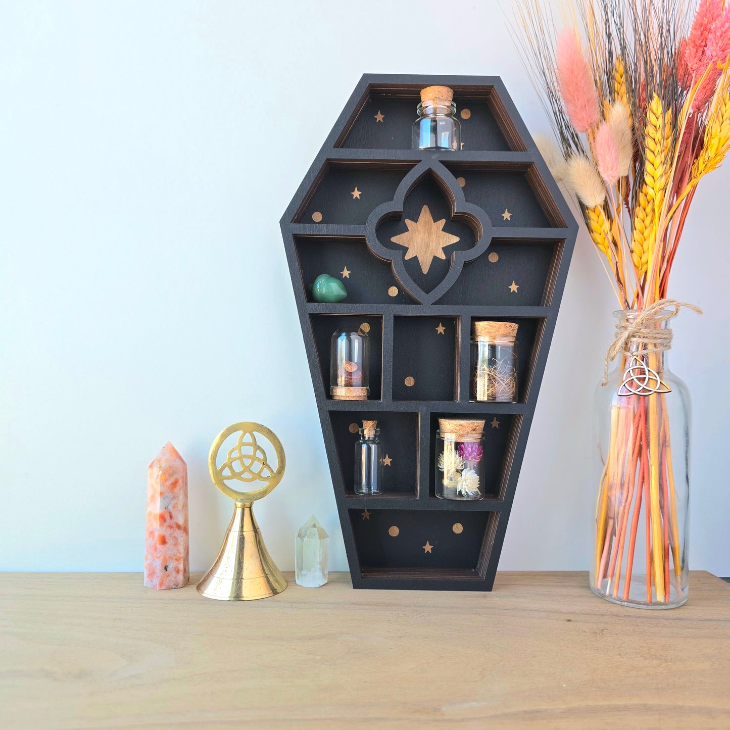 Wood Coffin Curio Shelf | Crystal Shelf | display | crystal storage | crystal shelves |