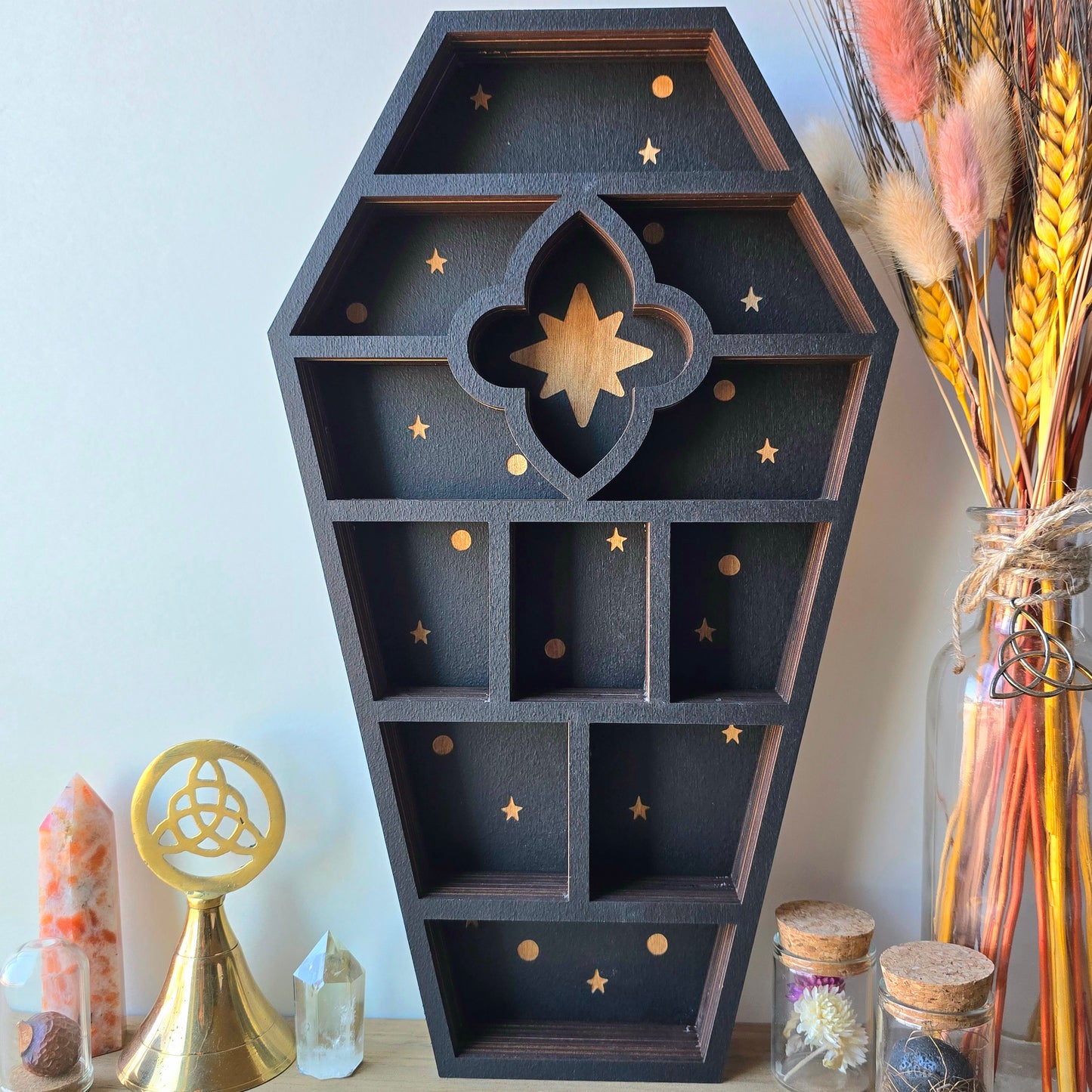 Wood Coffin Curio Shelf | Crystal Shelf | display | crystal storage | crystal shelves |