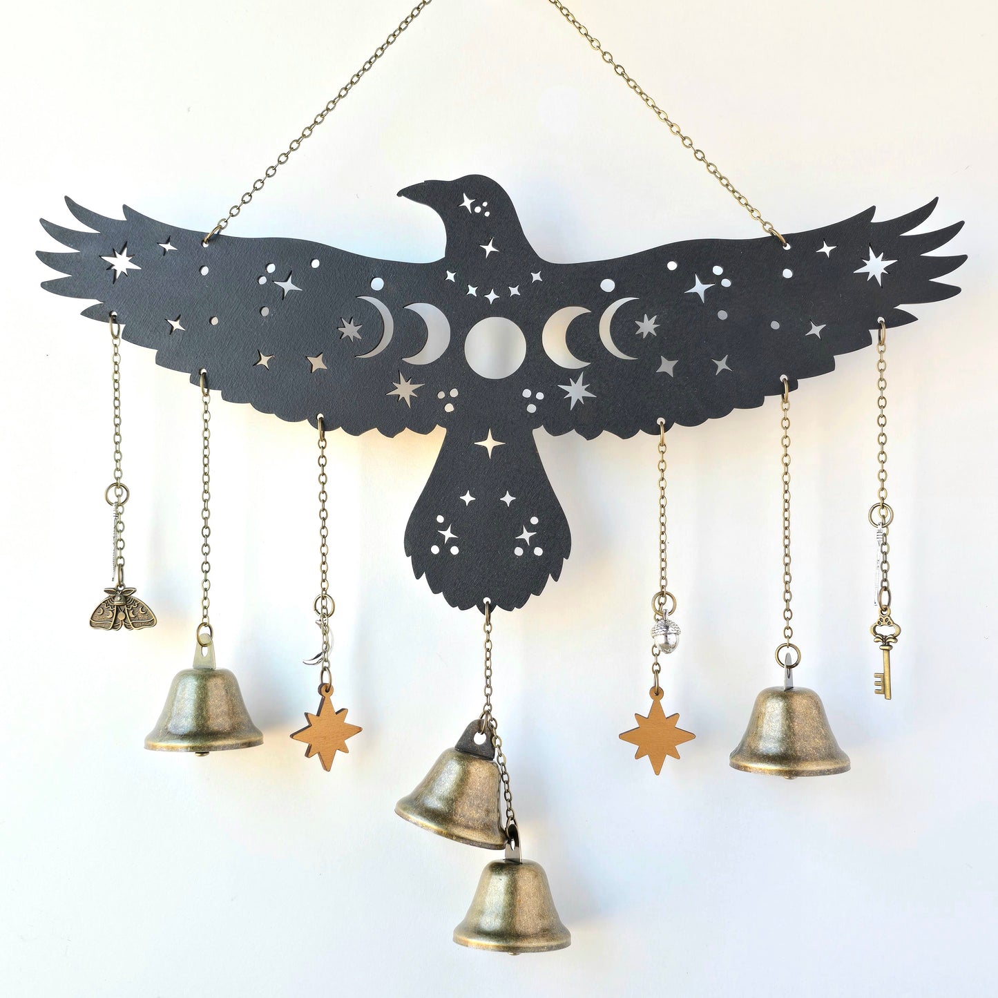 Raven Witch Bells| wood wall decor hanging |Wood Wall art | Witchy decor | altar | hanging bells