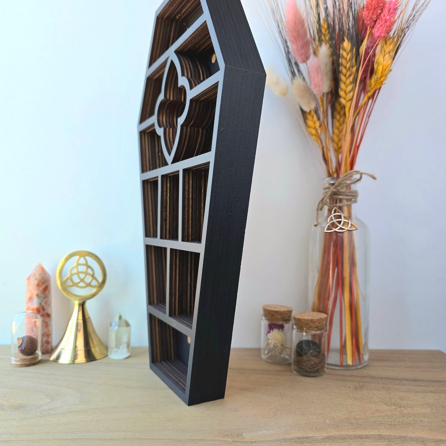 Wood Coffin Curio Shelf | Crystal Shelf | display | crystal storage | crystal shelves |
