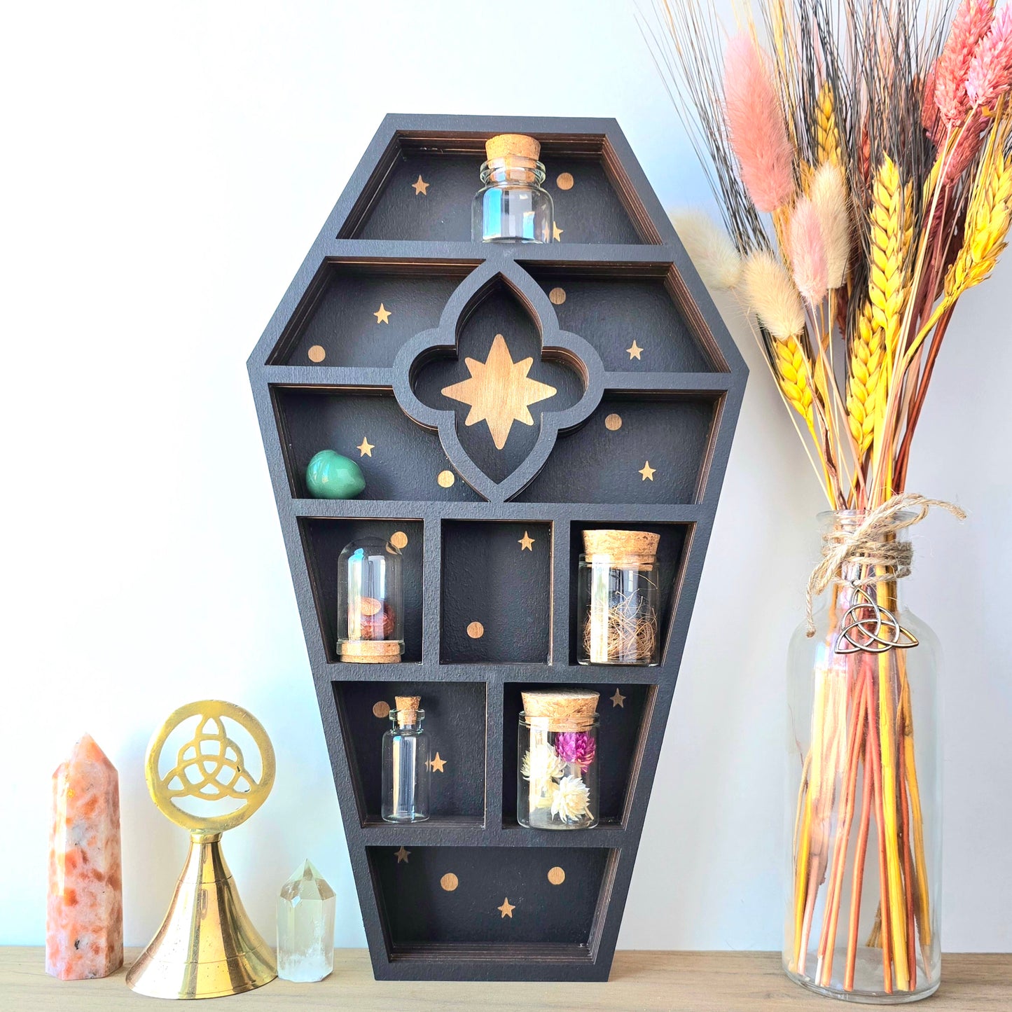 Wood Coffin Curio Shelf | Crystal Shelf | display | crystal storage | crystal shelves |