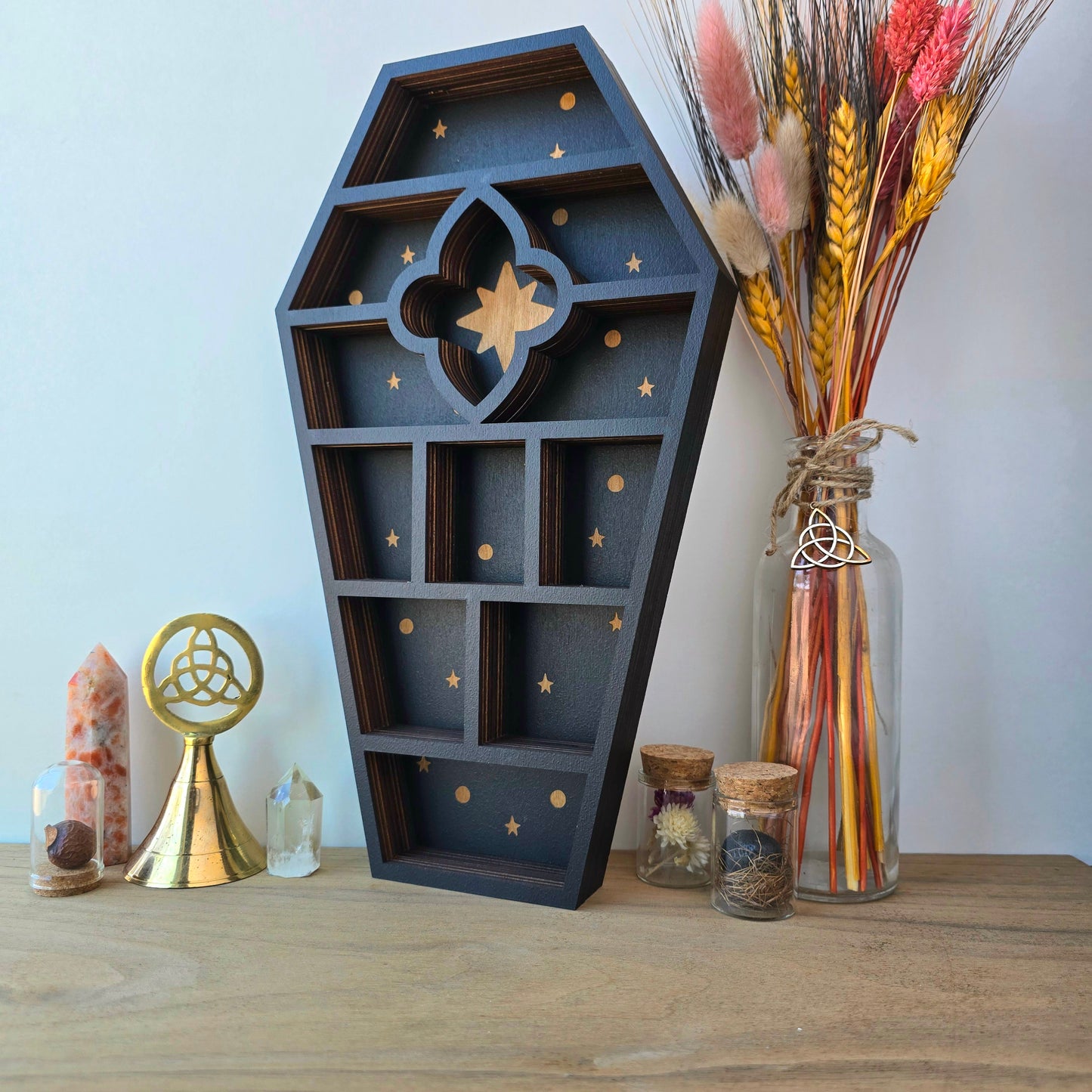 Wood Coffin Curio Shelf | Crystal Shelf | display | crystal storage | crystal shelves |