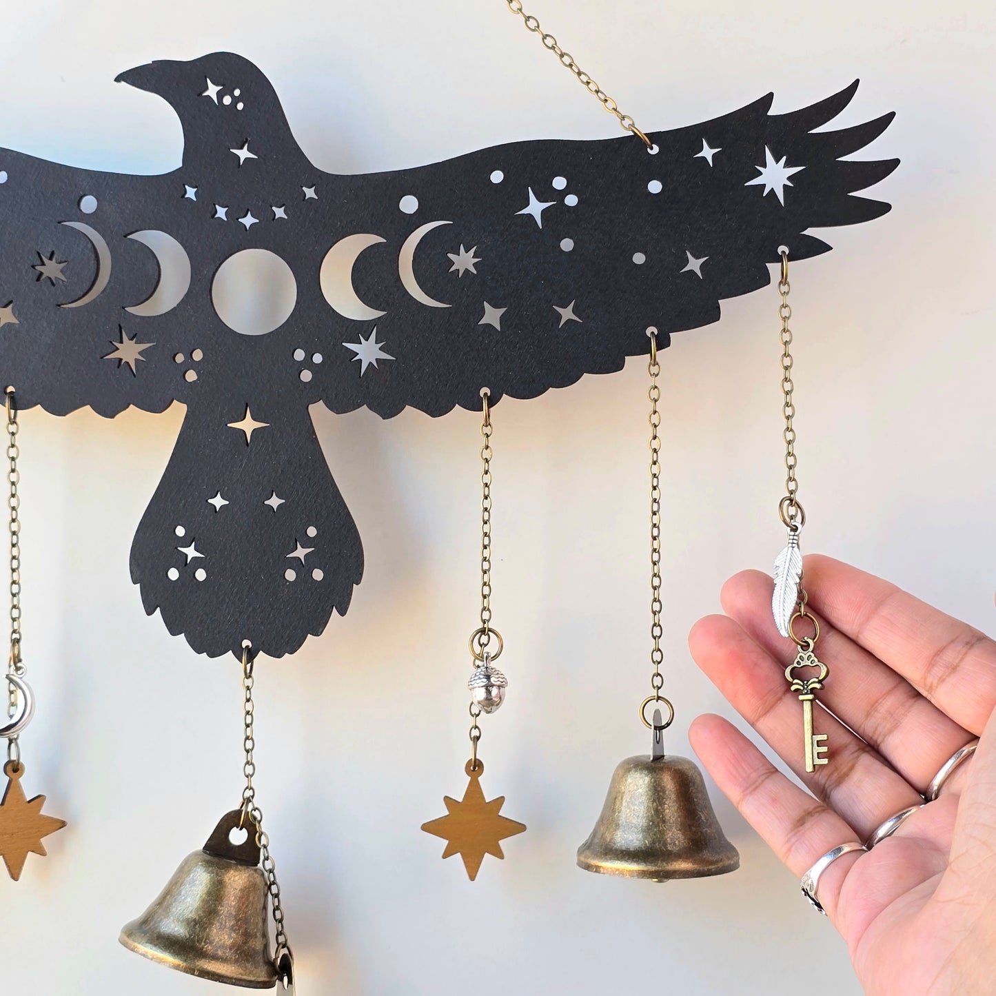 Raven Witch Bells| wood wall decor hanging |Wood Wall art | Witchy decor | altar | hanging bells