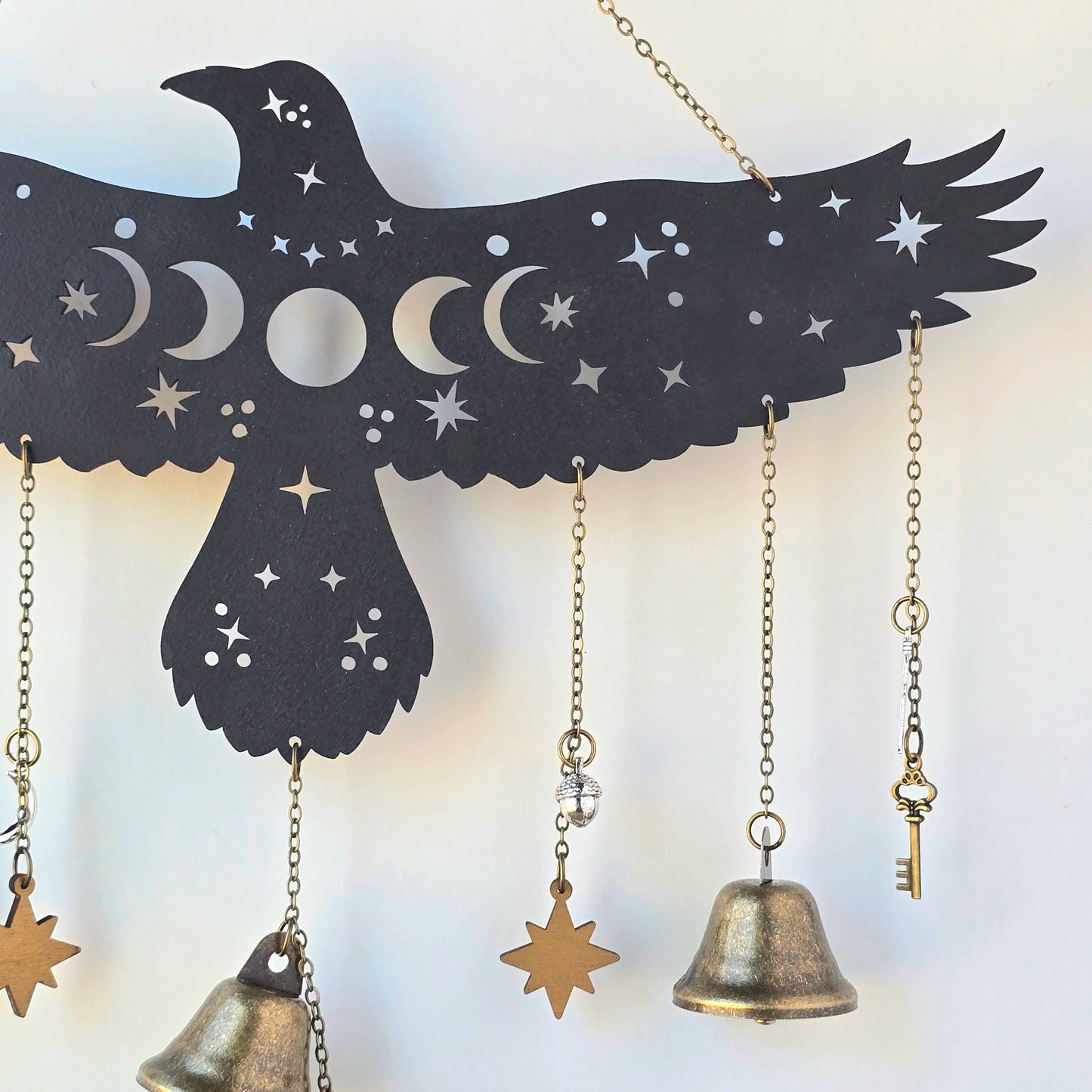 Raven Witch Bells| wood wall decor hanging |Wood Wall art | Witchy decor | altar | hanging bells