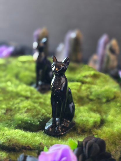 Hand Carved Obsidian Sphinx | Guardian of Wisdom & Protection | crystal cat