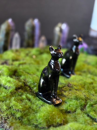 Hand Carved Obsidian Sphinx | Guardian of Wisdom & Protection | crystal cat