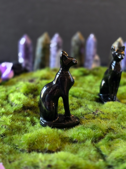 Hand Carved Obsidian Sphinx | Guardian of Wisdom & Protection | crystal cat
