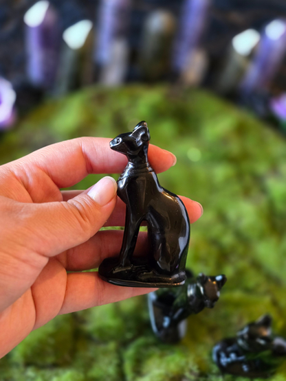Hand Carved Obsidian Sphinx | Guardian of Wisdom & Protection | crystal cat