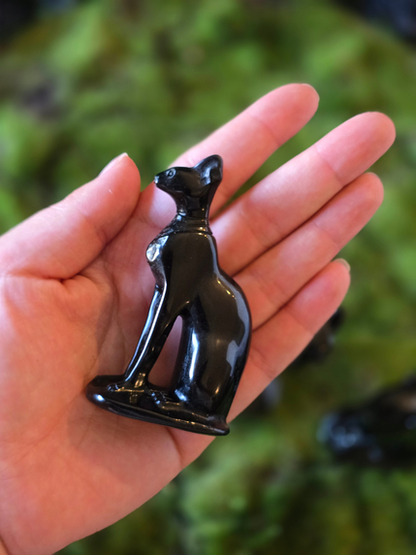 Hand Carved Obsidian Sphinx | Guardian of Wisdom & Protection | crystal cat
