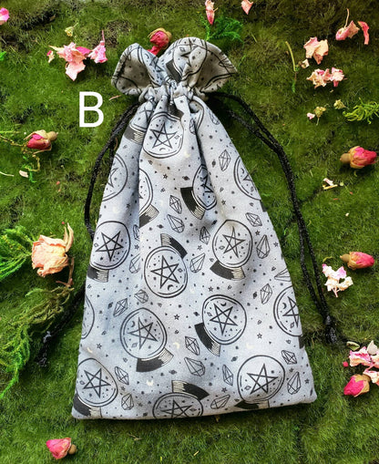 Tarot Bag draw string pouch | throwing the bones | tarot travel bag | Oracle card tote | crystal sachet | bone casting | dice bag | rune bag