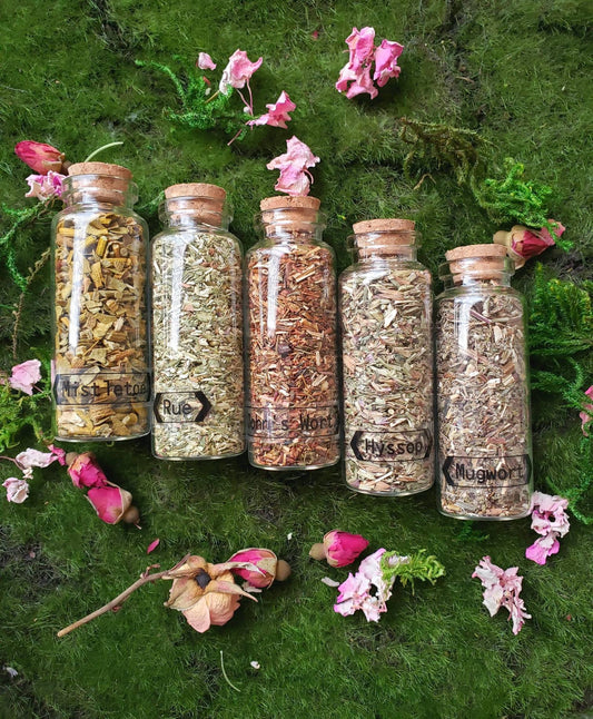 1.5 oz Dried herb vials | Herbal Bottles | Witchcraft herbs | herbal tea | Magic supplies | Witches Apothecary Bottle