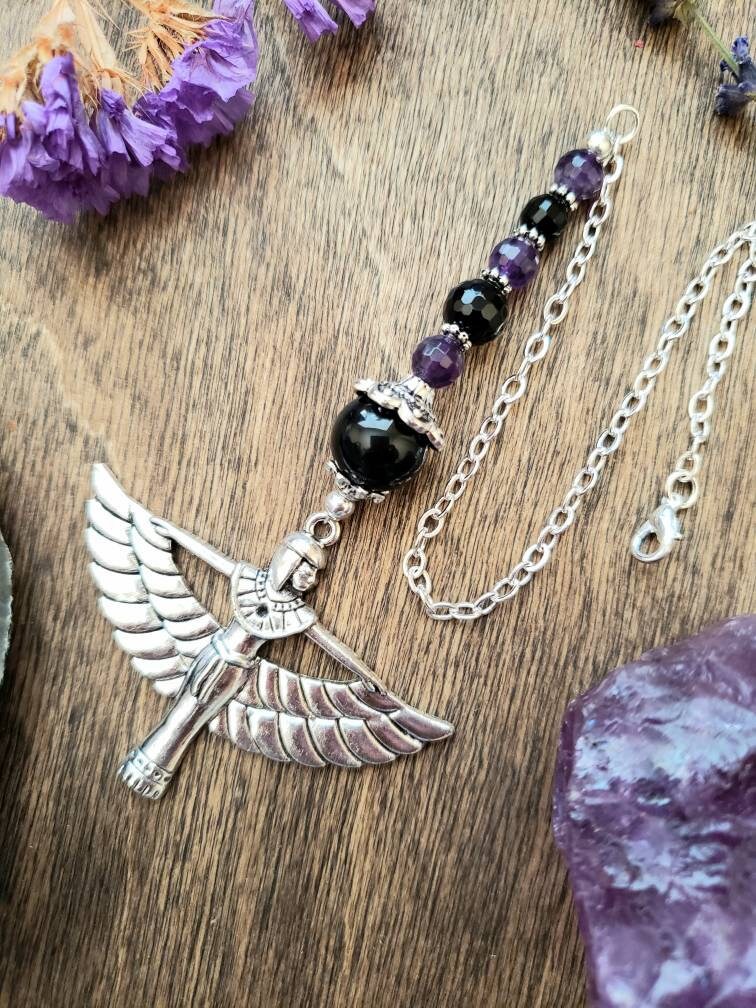 Protection Car Charm | Goddess Isis  |rear view mirror accessory | Amethyst charm | mirror charm | travel safe | protection charm