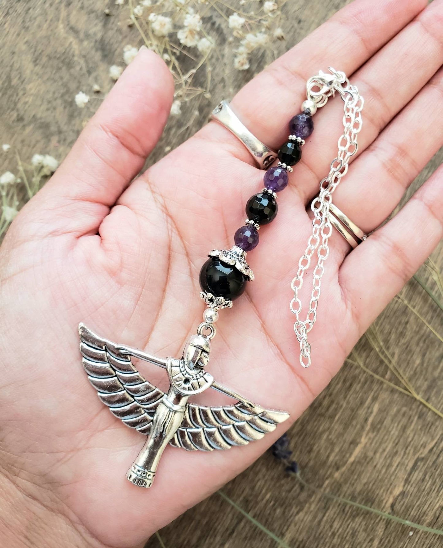 Protection Car Charm | Goddess Isis  |rear view mirror accessory | Amethyst charm | mirror charm | travel safe | protection charm