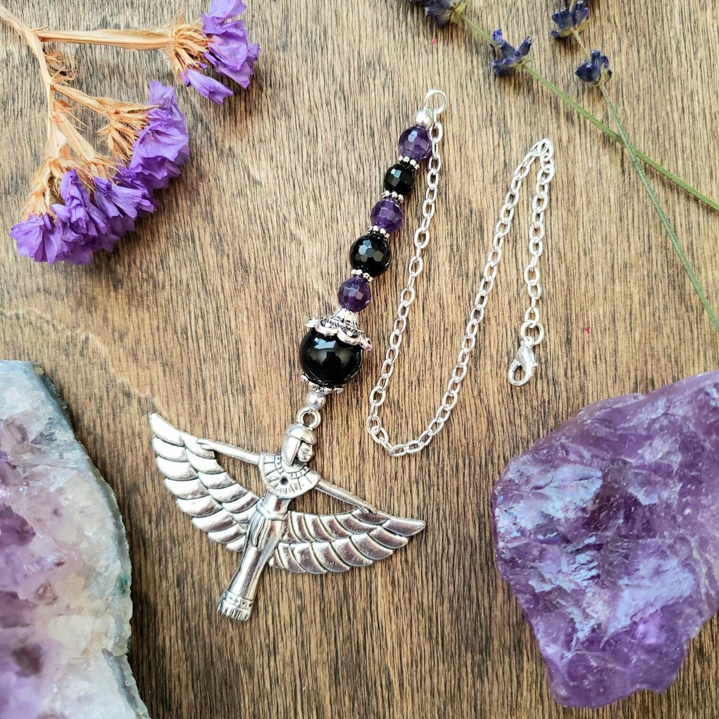 Protection Car Charm | Goddess Isis  |rear view mirror accessory | Amethyst charm | mirror charm | travel safe | protection charm