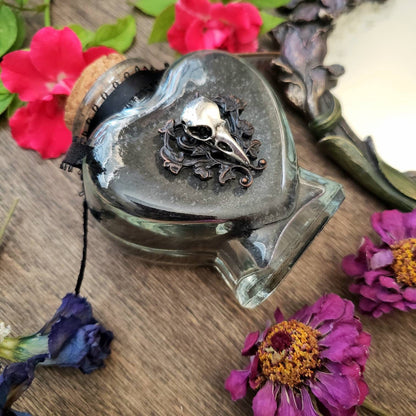 Witch's Black Salt | Ritual Salt | Raven charm | Decorative Glass bottle | Dead Sea Salt | Protection | Witches Apothecary Bottle