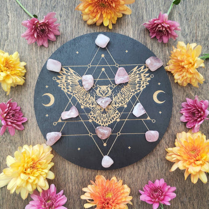 Cosmic Owl Crystal Grid | laser engraved | divination | Samhain | Halloween | Spirit Animal totem