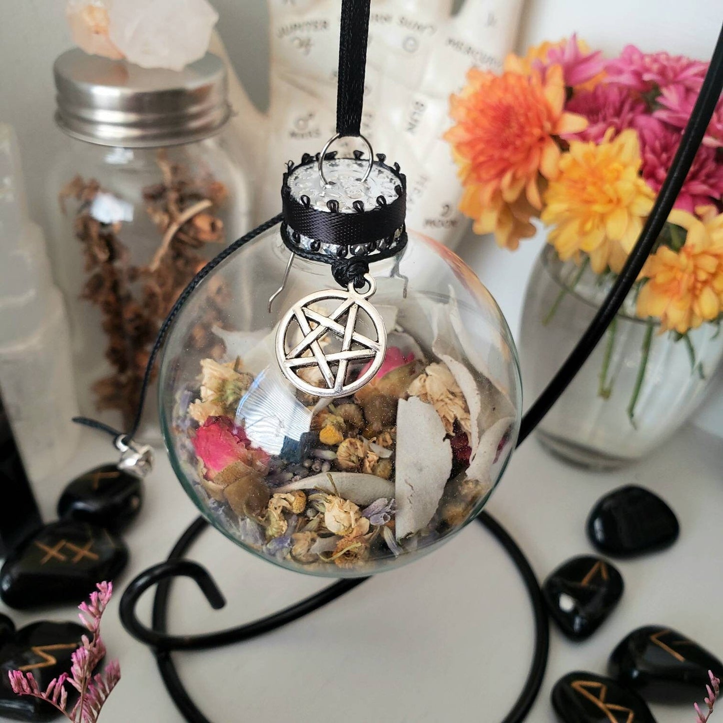 Witch Ball for Protection & hanger | house charm | round glass ornament | house warming gift  | new home protection | ornament hanger