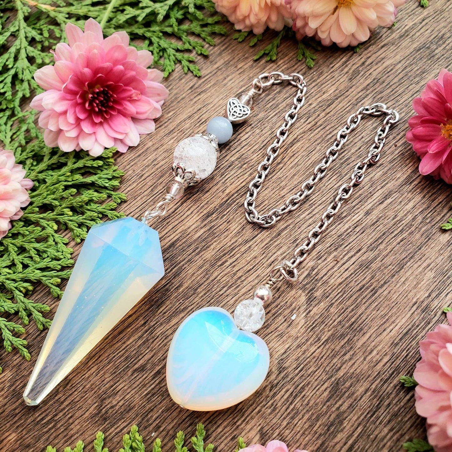 Opalite Pendulum | Angelite |  Crackle Quartz | Opalite heart | Celtic heart bead