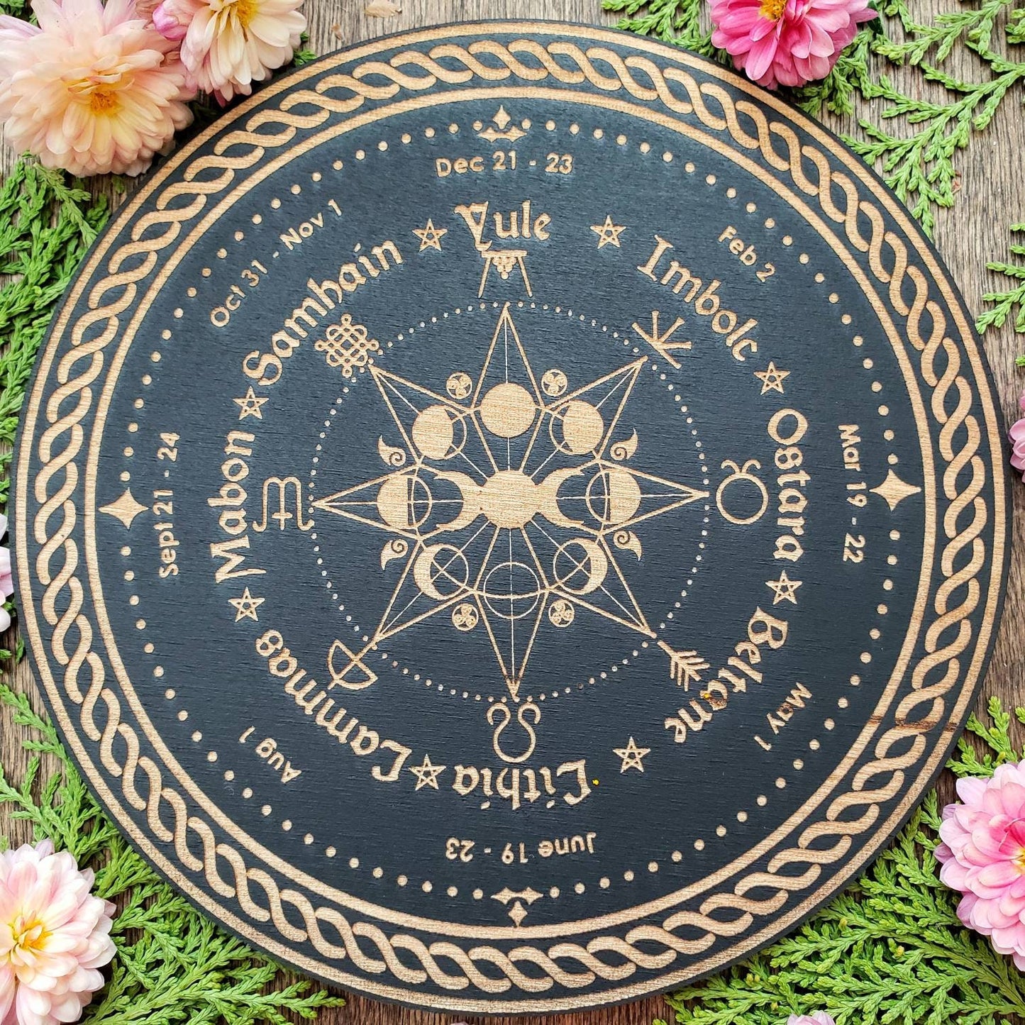 Wheel of the Year Altar Tile | Wheel of the season | Sabbats | laser engraved | Wall Decor | Pagan Witch Holidays | Witch Calendar