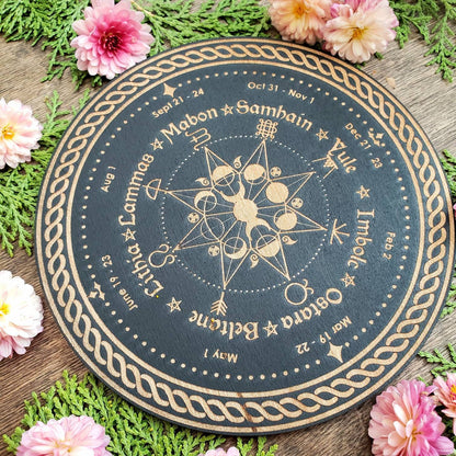 Wheel of the Year Altar Tile | Wheel of the season | Sabbats | laser engraved | Wall Decor | Pagan Witch Holidays | Witch Calendar