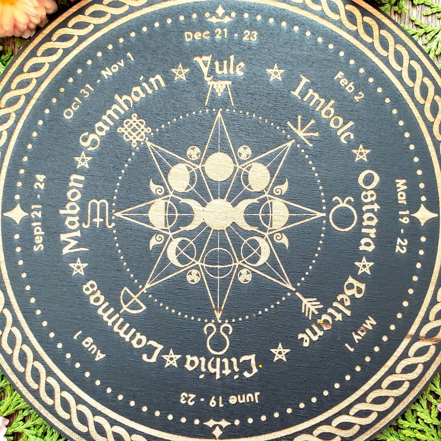 Wheel of the Year Altar Tile | Wheel of the season | Sabbats | laser engraved | Wall Decor | Pagan Witch Holidays | Witch Calendar