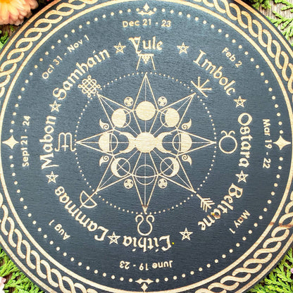 Wheel of the Year Altar Tile | Wheel of the season | Sabbats | laser engraved | Wall Decor | Pagan Witch Holidays | Witch Calendar