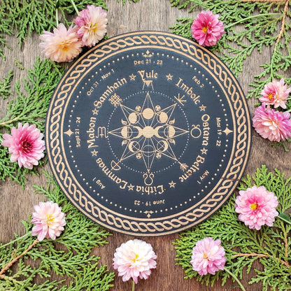 Wheel of the Year Altar Tile | Wheel of the season | Sabbats | laser engraved | Wall Decor | Pagan Witch Holidays | Witch Calendar