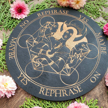 Goddess Hekate wood pendulum board | Metatron Grid | Triple Moon | laser engraved | divination | altar tile | scrying | divination | dowsing