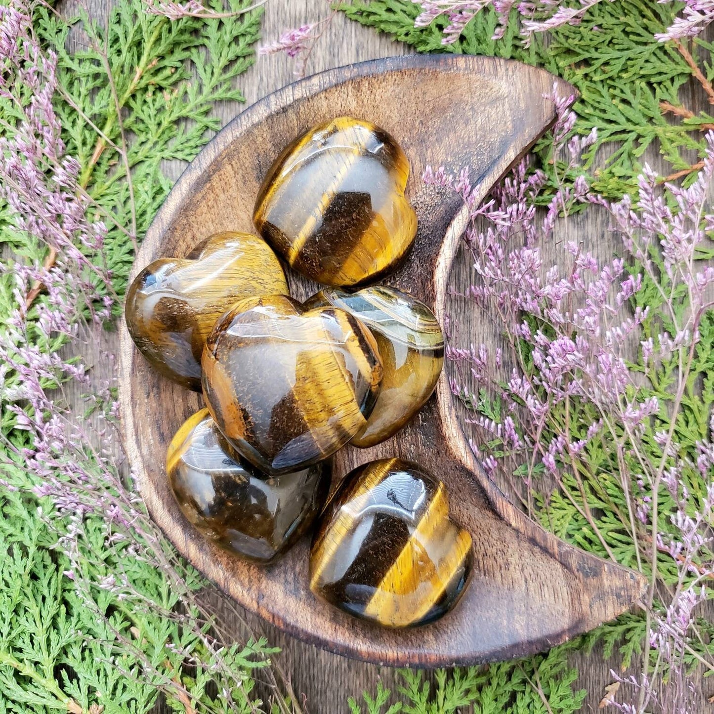 Tiger Eye Heart Crystal | Grid Gemstone | Natural Gemstones | Meditation | Crystal Grids | Magick | Altar Tool |