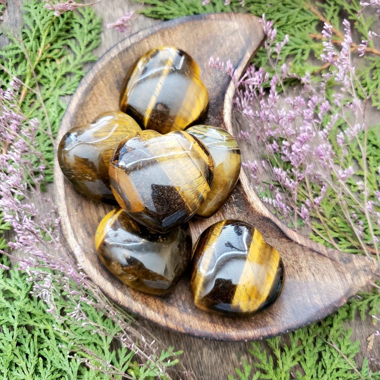 Tiger Eye Heart Crystal | Grid Gemstone | Natural Gemstones | Meditation | Crystal Grids | Magick | Altar Tool |