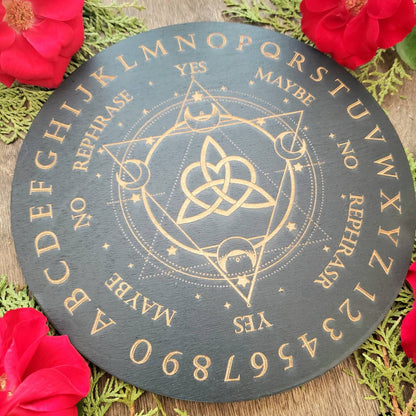 Triquetra & Moons pendulum board | Alphabet | numbers | alphanumeric | wood laser engraved | divination | altar tile | Scrying | dowsing