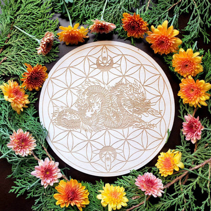 Dragon Seed of Life Crystal Grid | Year of the Dragon | laser engraved | divination | altar tile |