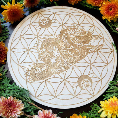 Dragon Seed of Life Crystal Grid | Year of the Dragon | laser engraved | divination | altar tile |