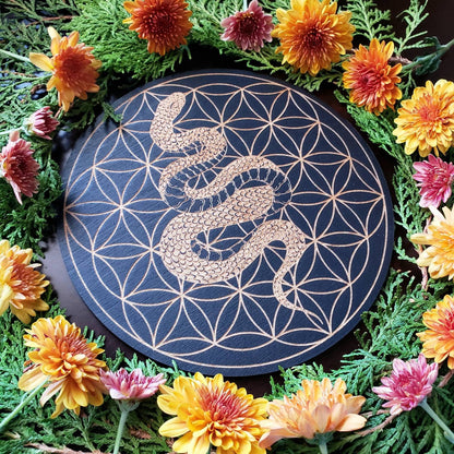 Snake Seed of Life Crystal Grid | laser engraved | divination | altar tile |