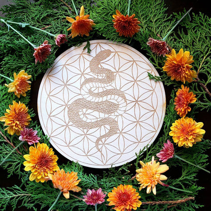 Snake Seed of Life Crystal Grid | laser engraved | divination | altar tile |