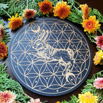 Bunny Rabbit Seed of Life Crystal Grid | Hare | laser engraved | divination | altar tile |