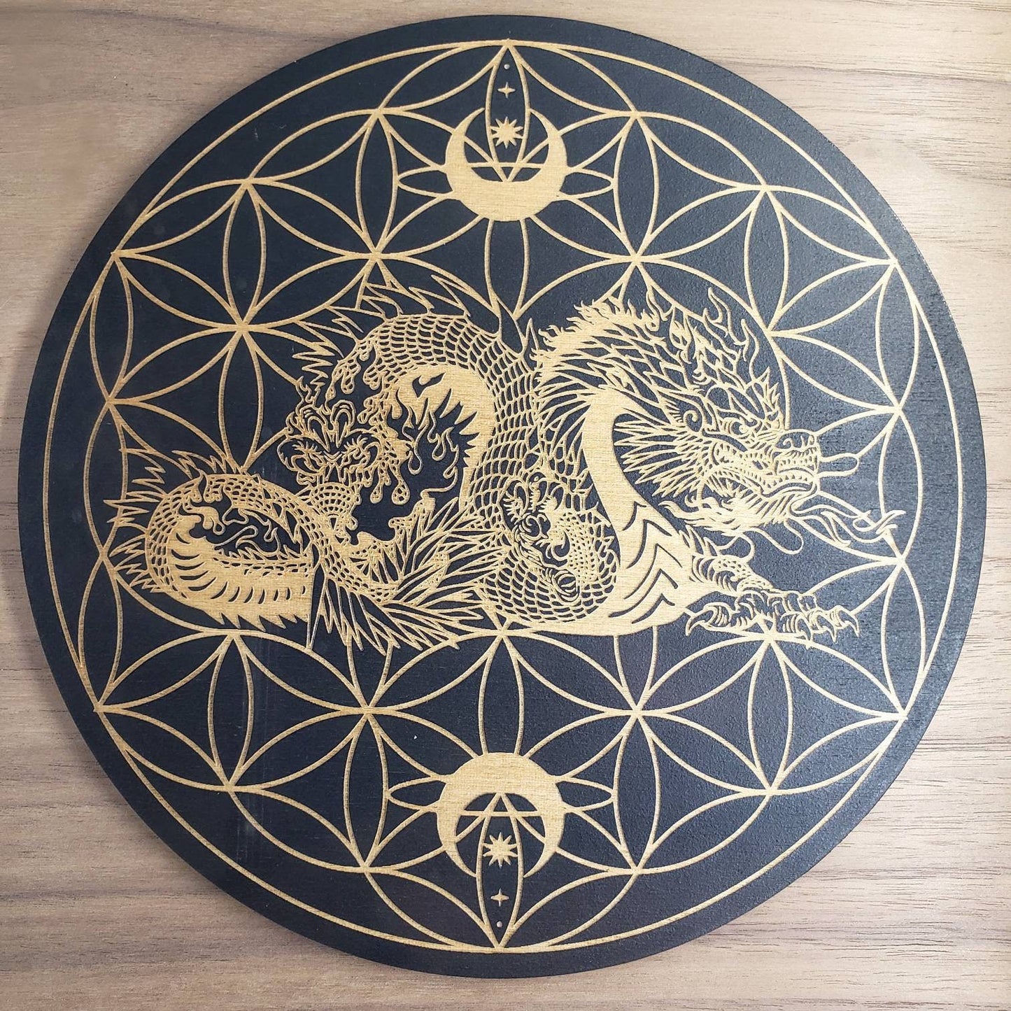 Dragon Seed of Life Crystal Grid | Year of the Dragon | laser engraved | divination | altar tile |