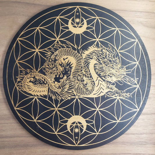 Dragon Seed of Life Crystal Grid | Year of the Dragon | laser engraved | divination | altar tile |